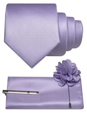 9417 Necktie Lavender Tie and Lapel Pin with Pocket Square Tie Clip Sets